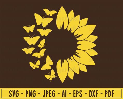 Butterfly Sunflower SVG - 40+  Popular Flowers SVG Cut Files